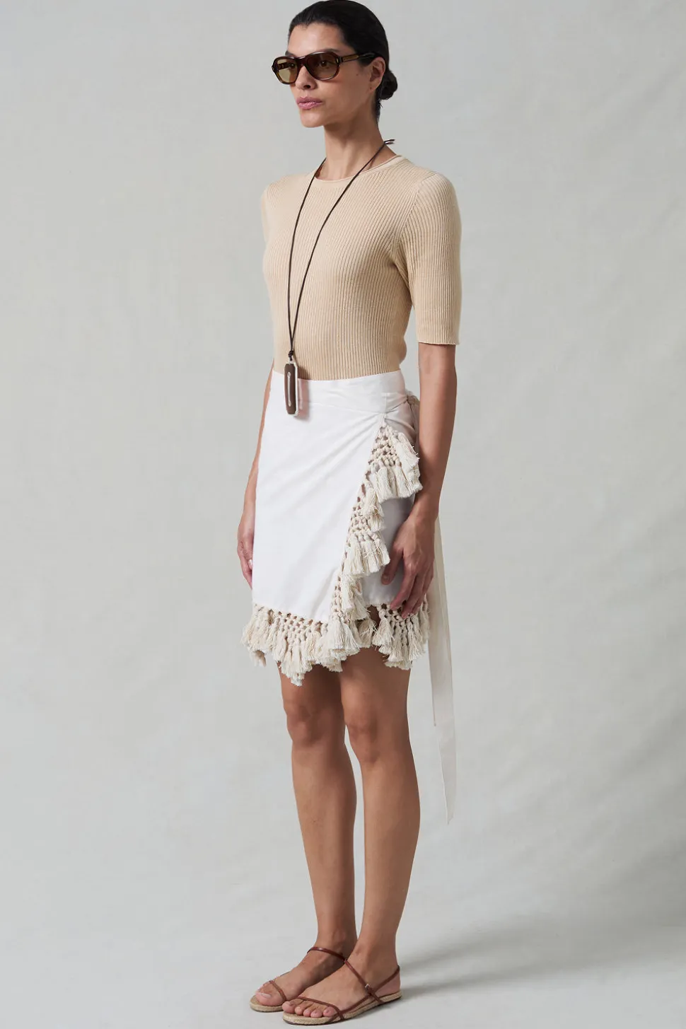 Capri Crochet Wrap Mini Skirt Natural