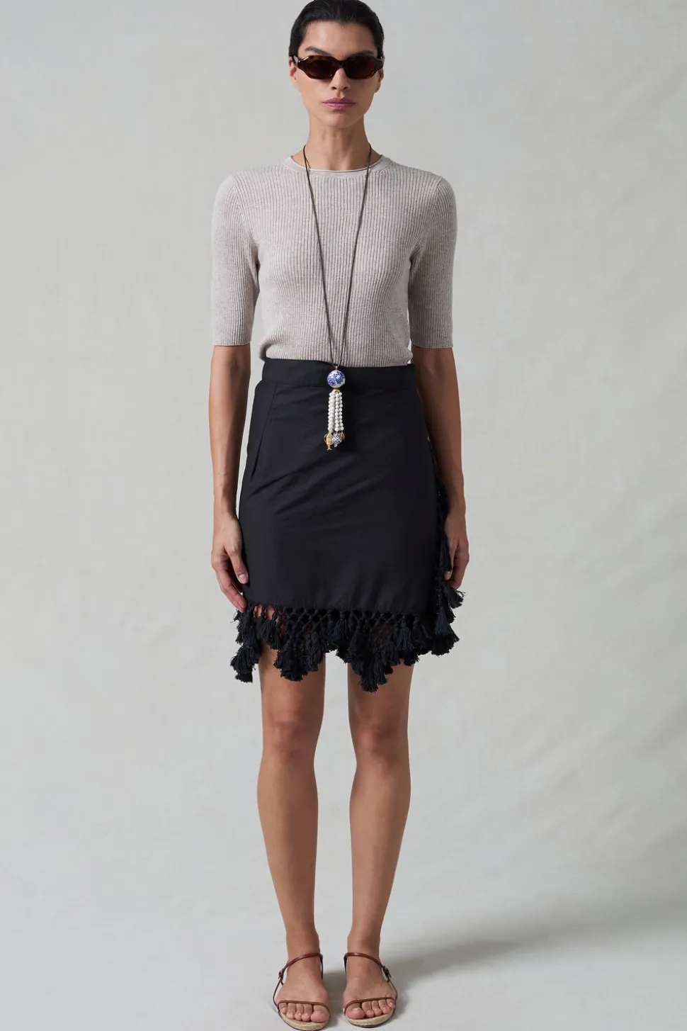 Capri Crochet Wrap Mini Skirt Caviar