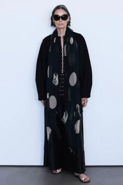 Cashmere and Silk Scarf Black Polka Dot
