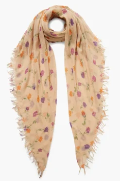 Cashmere and Silk Scarf Cream Valentina Floral