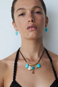 Charm Cord Necklace Turquoise