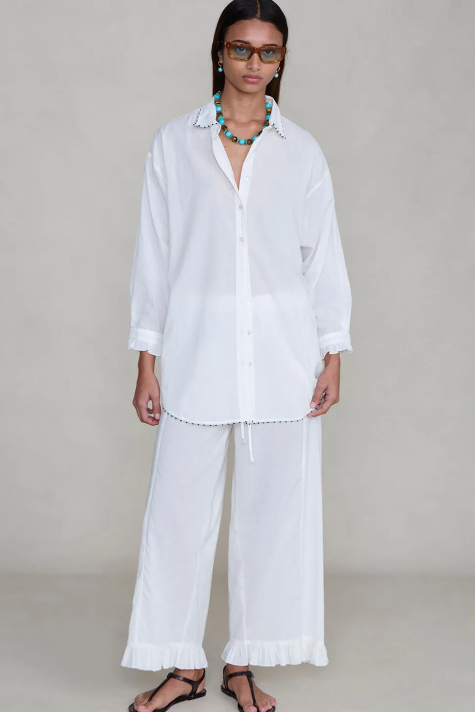 Cotton Ruffle Set White
