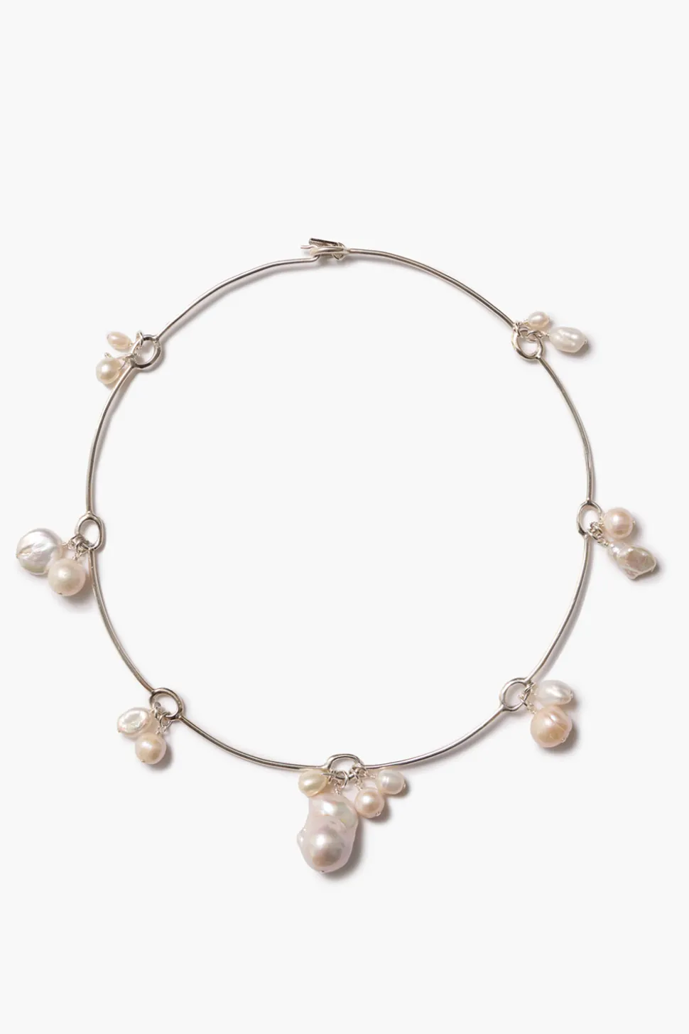 Crown Pearl Collar Necklace Silver