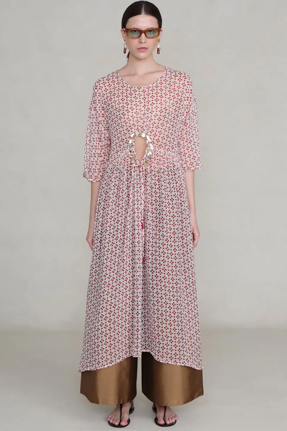 Cutout Sequin Chiffon Tunic Pink Sand