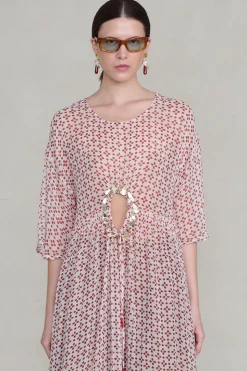 Cutout Sequin Chiffon Tunic Pink Sand