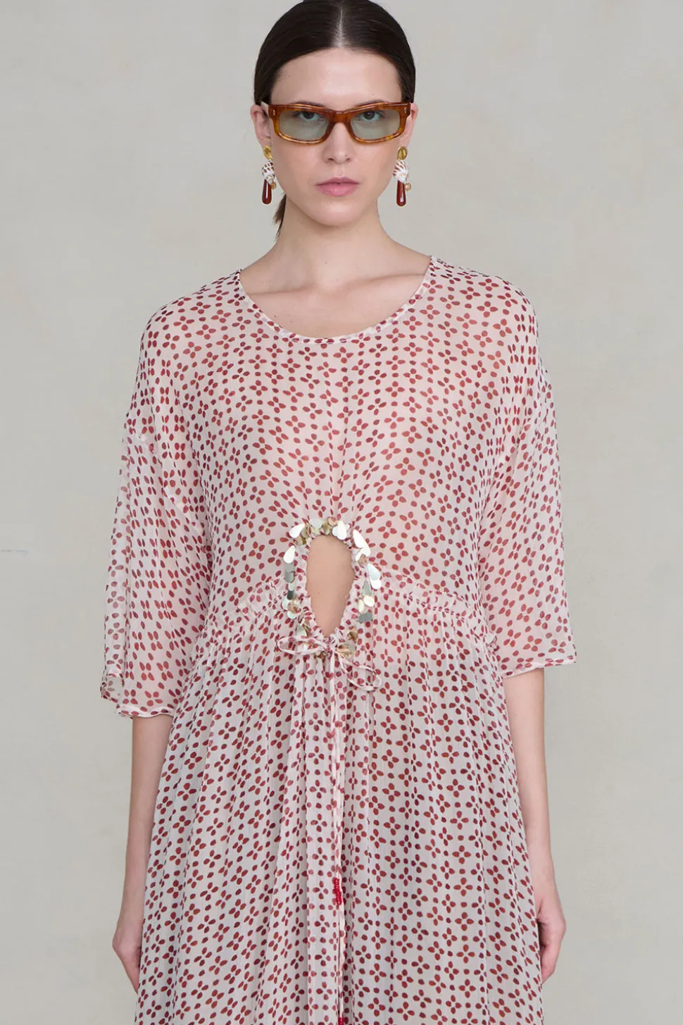 Cutout Sequin Chiffon Tunic Pink Sand