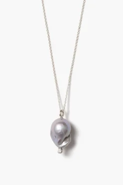 Diamond Baroque Necklace Grey Pearl