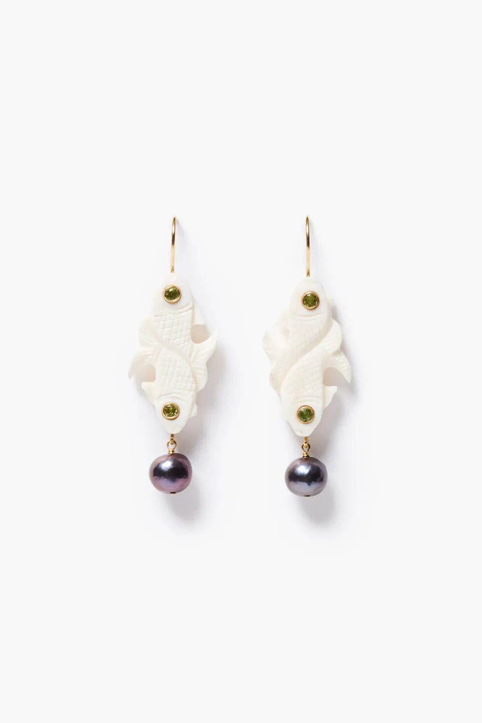Double Koi Pearl Drop Earrings Peridot