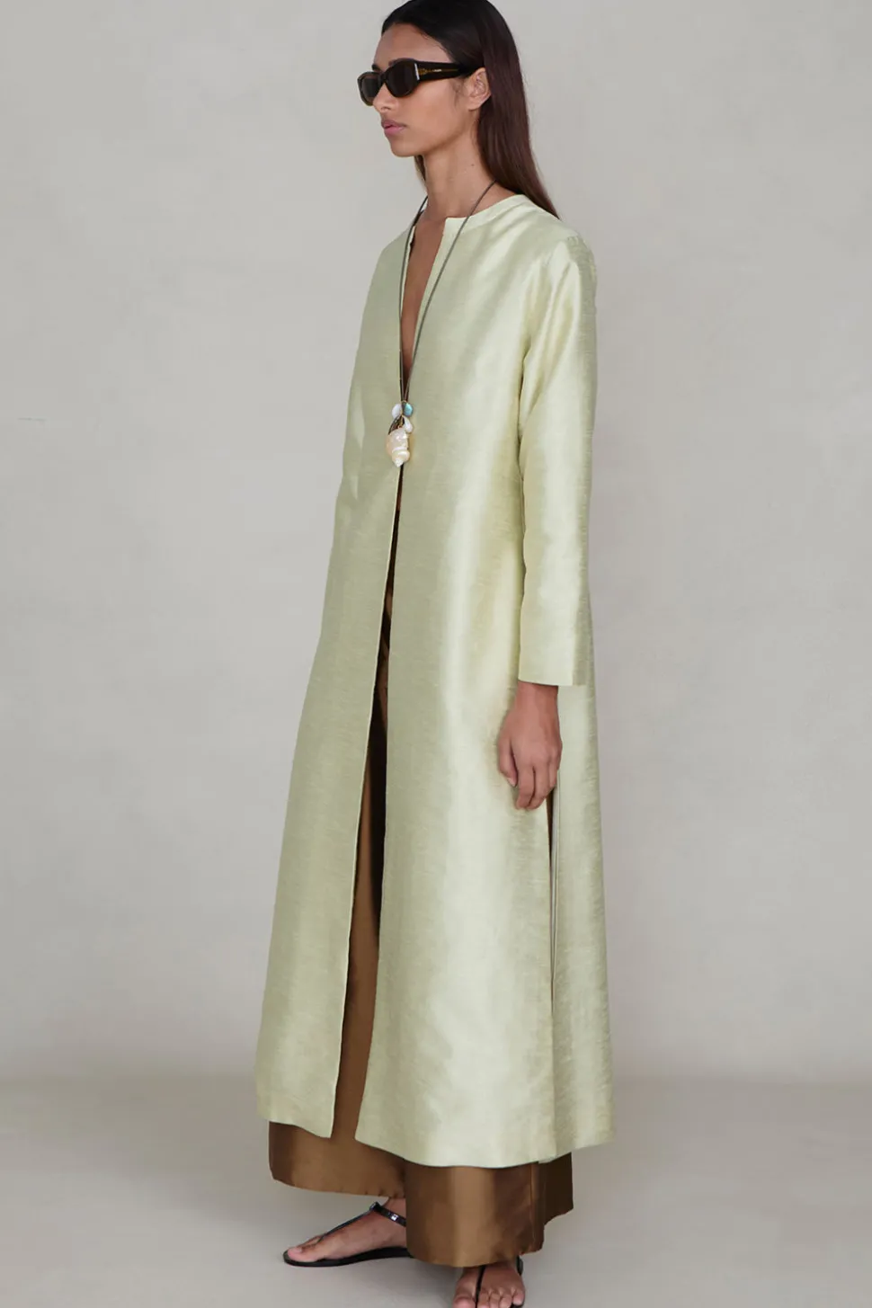 Dupioni Collarless Coat Translucent Green