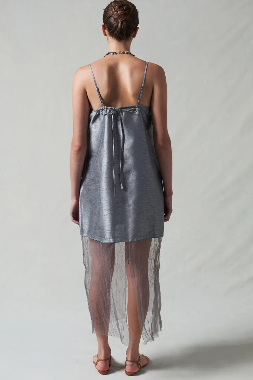 Dupioni Mesh Dress Steel