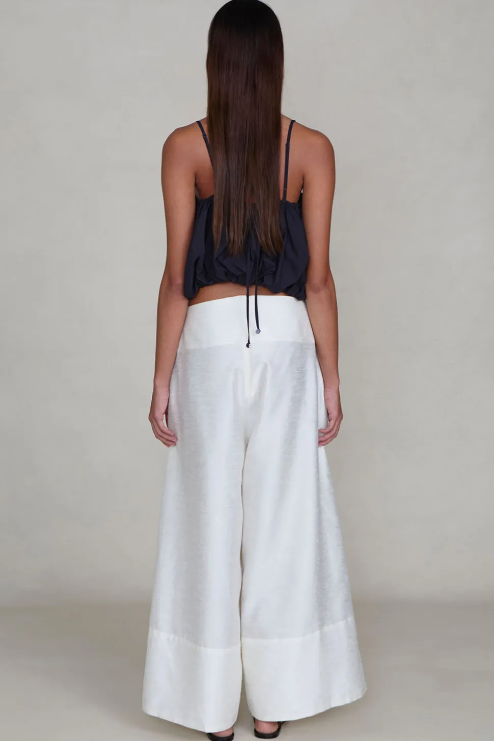 Dupioni Ultra Wide Leg Trouser White
