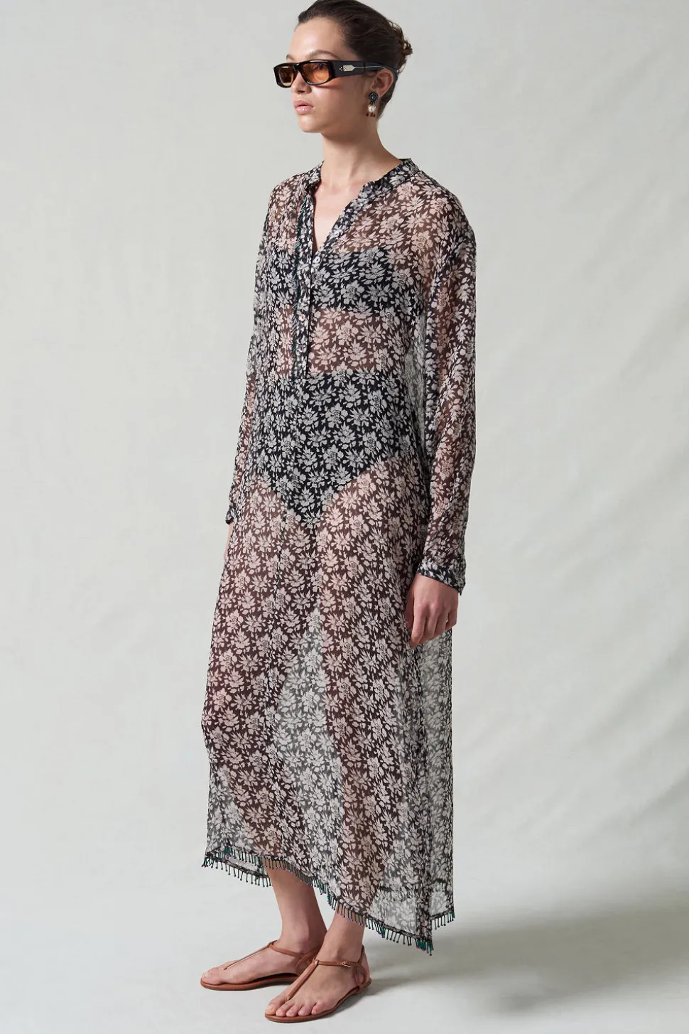 Eloise Beaded Silk Dress Black