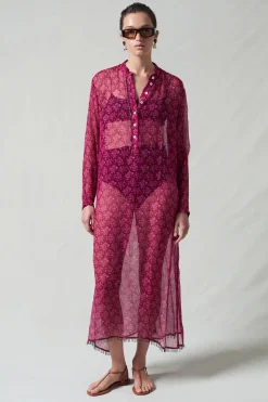 Eloise Beaded Silk Dress Pink