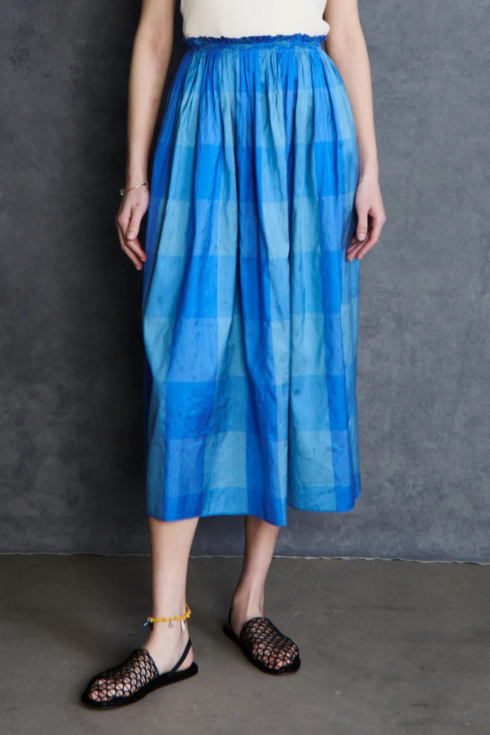 Elsa Silk Ballet Skirt Blue Check