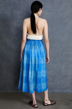Elsa Silk Ballet Skirt Blue Check