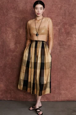Elsa Silk Ballet Skirt Gold Check