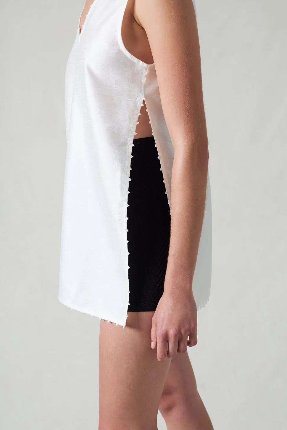 Exaggerated Dupioni Tank White