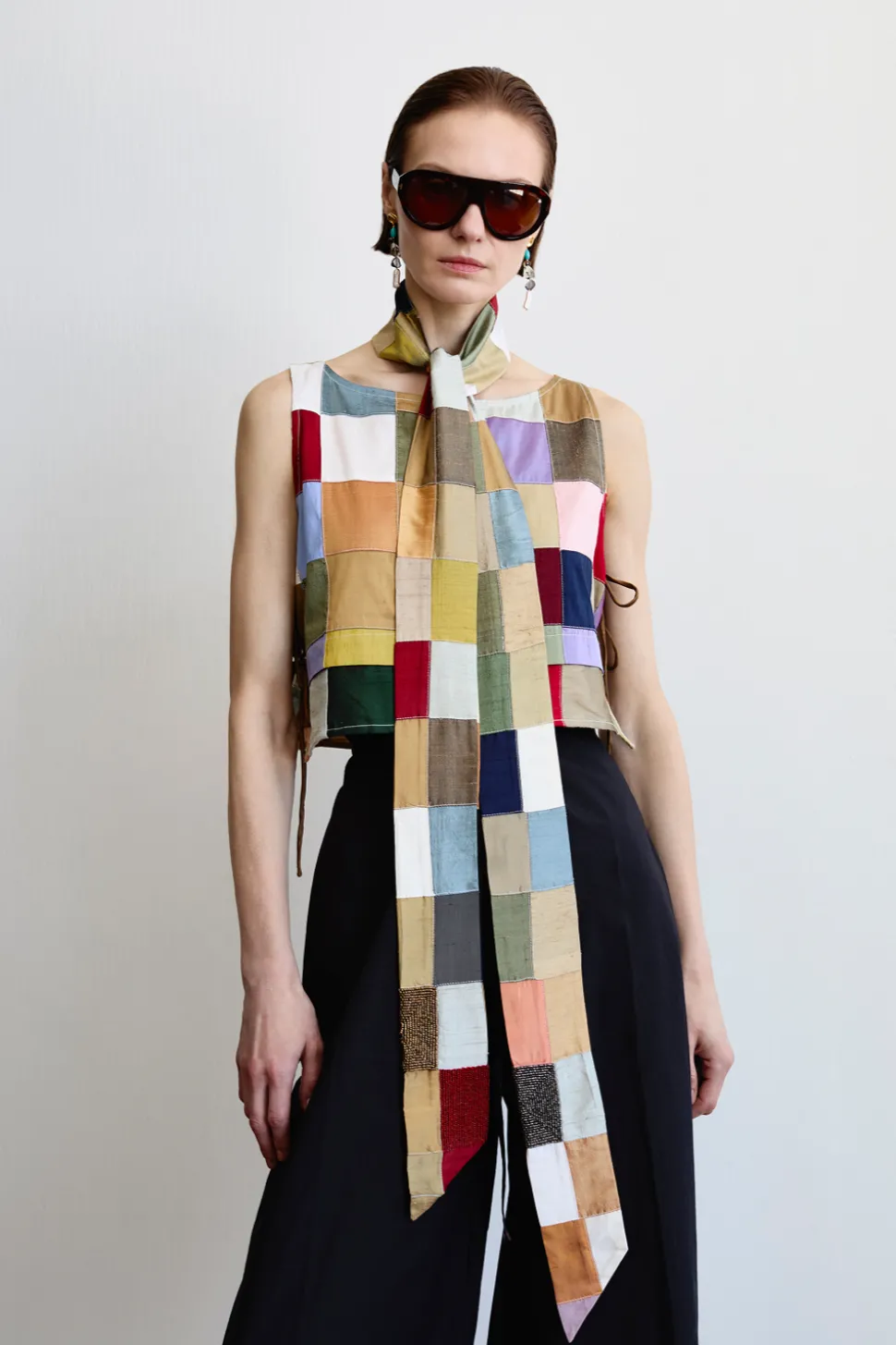Exaggerated Silk Tie Scarf Patchwork