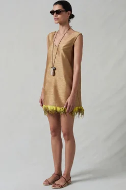 Feather Dupioni Tank Camel