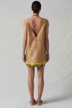 Feather Dupioni Tank Camel