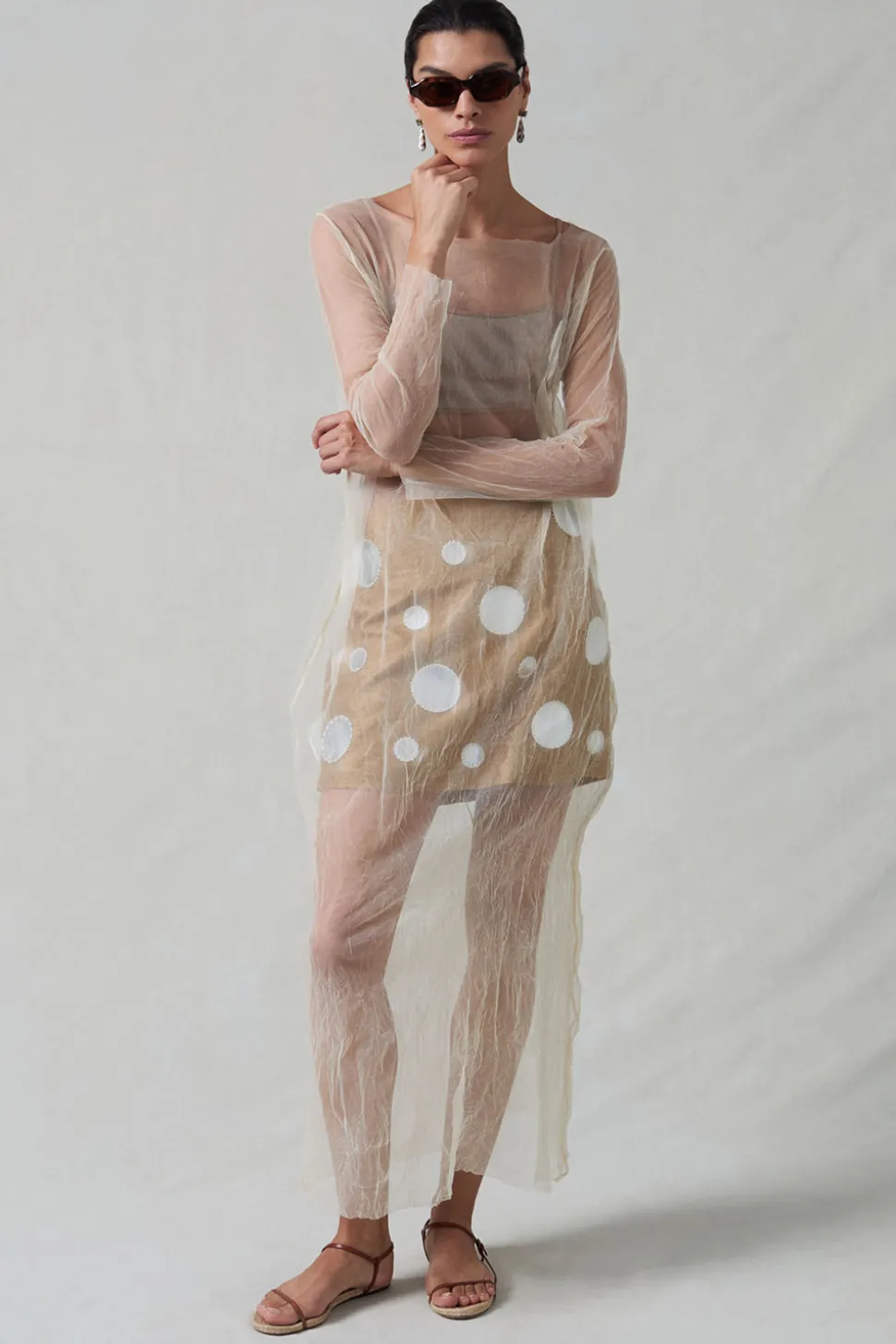 Ghost Crinkle Mesh Overlay Ivory