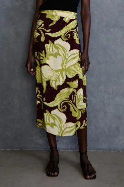 Hibiscus Silk Wrap Skirt Cabernet