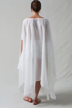 High Low Cotton Silk Caftan Cream