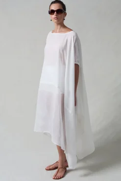 High Low Cotton Silk Caftan Cream