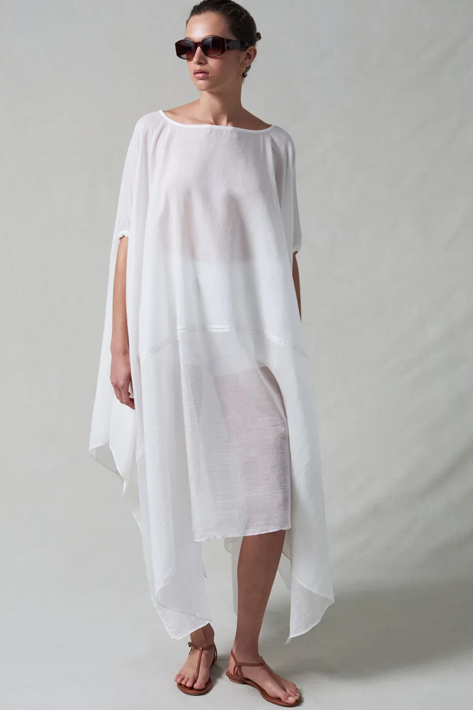 High Low Cotton Silk Caftan Cream