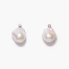 14k Diamond Baroque Earrings White Pearl
