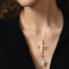 14k Diamond Baroque Necklace White Pearl