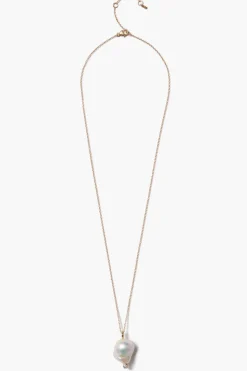 14k Diamond Baroque Necklace White Pearl