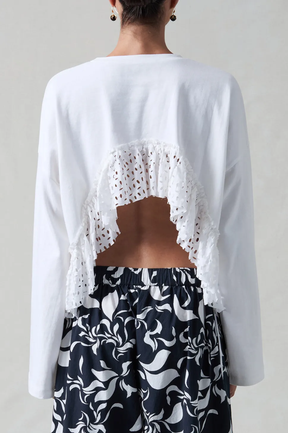 Laser Cut High Low Long Sleeve Tee White