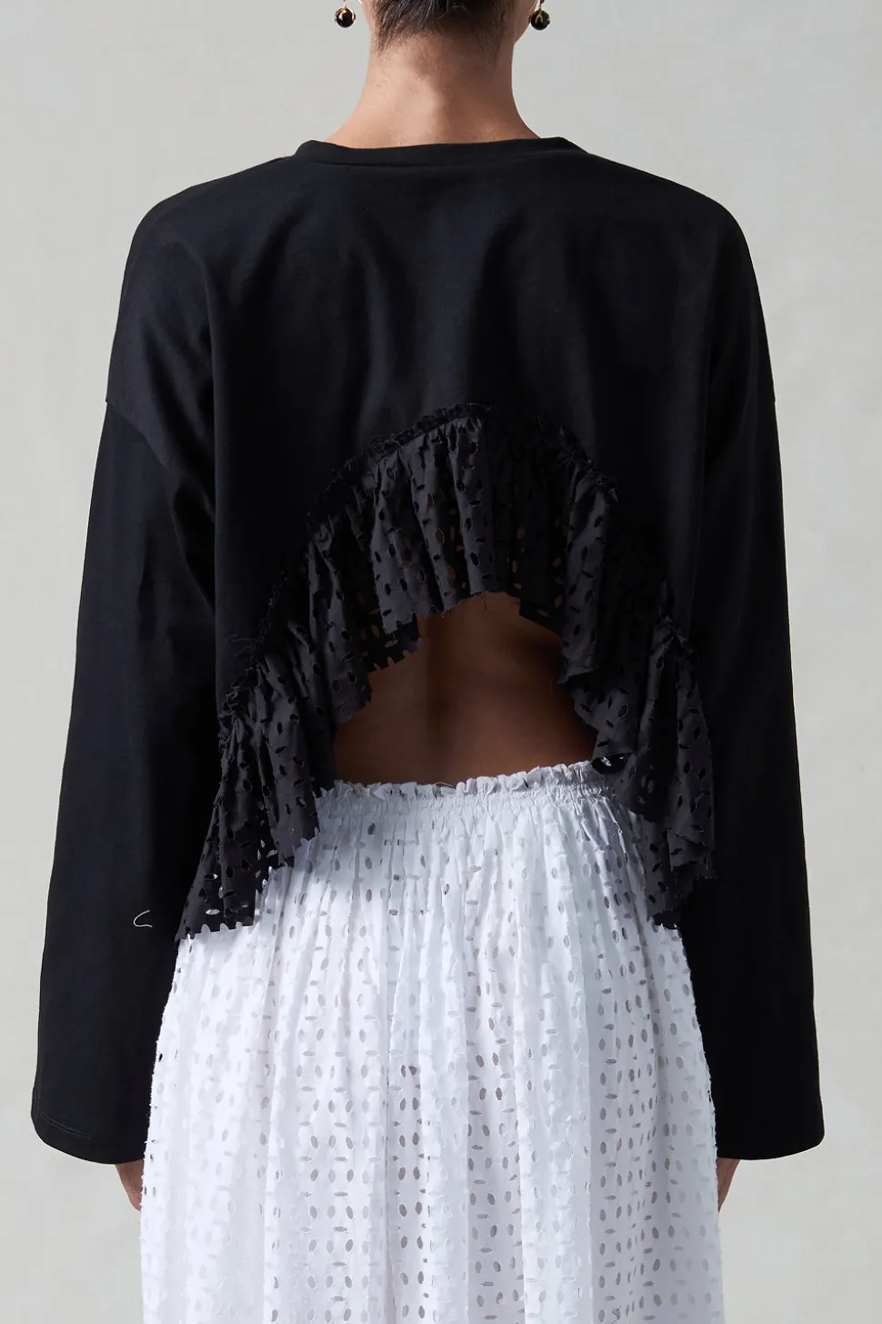 Laser Cut High Low Long Sleeve Tee Black