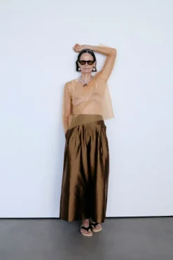 Luca Crinkle Mesh Blouse Golden