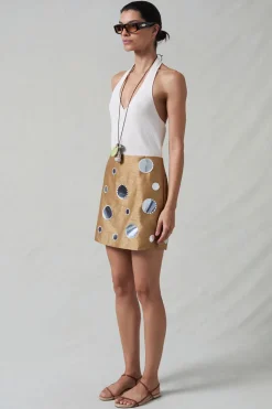 Mirror Mini Skirt Camel