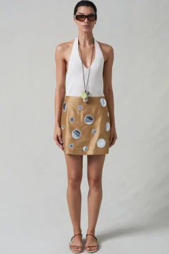 Mirror Mini Skirt Camel