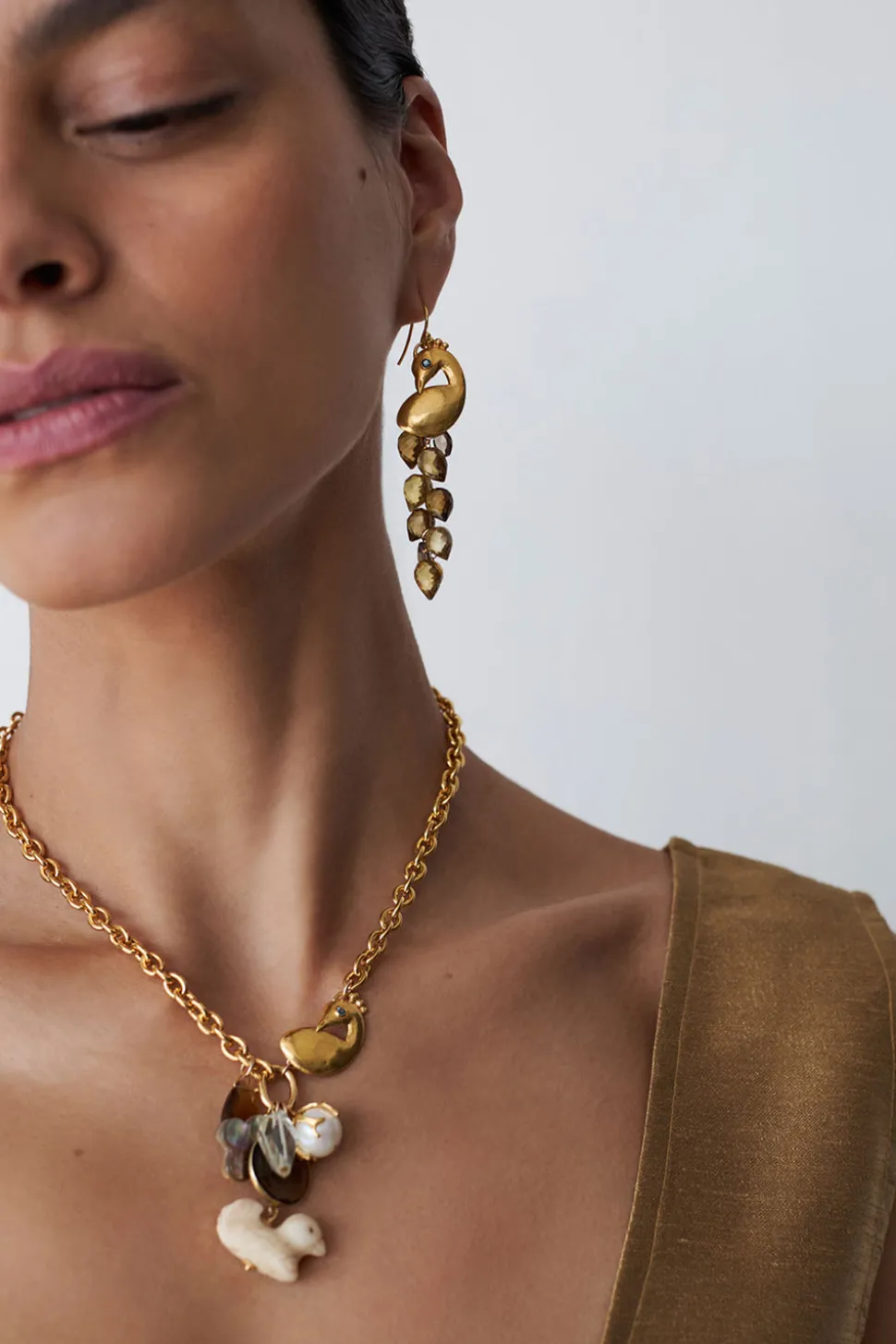 Peacock Chandelier Earrings Whiskey Quartz