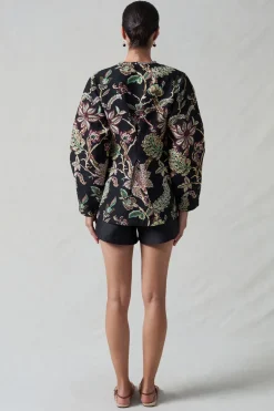 Pinch Waist Cardigan Black Jacquard