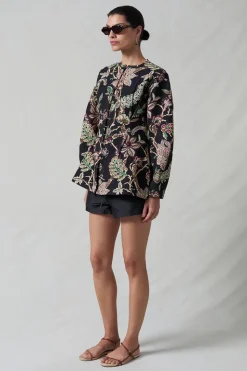 Pinch Waist Cardigan Black Jacquard