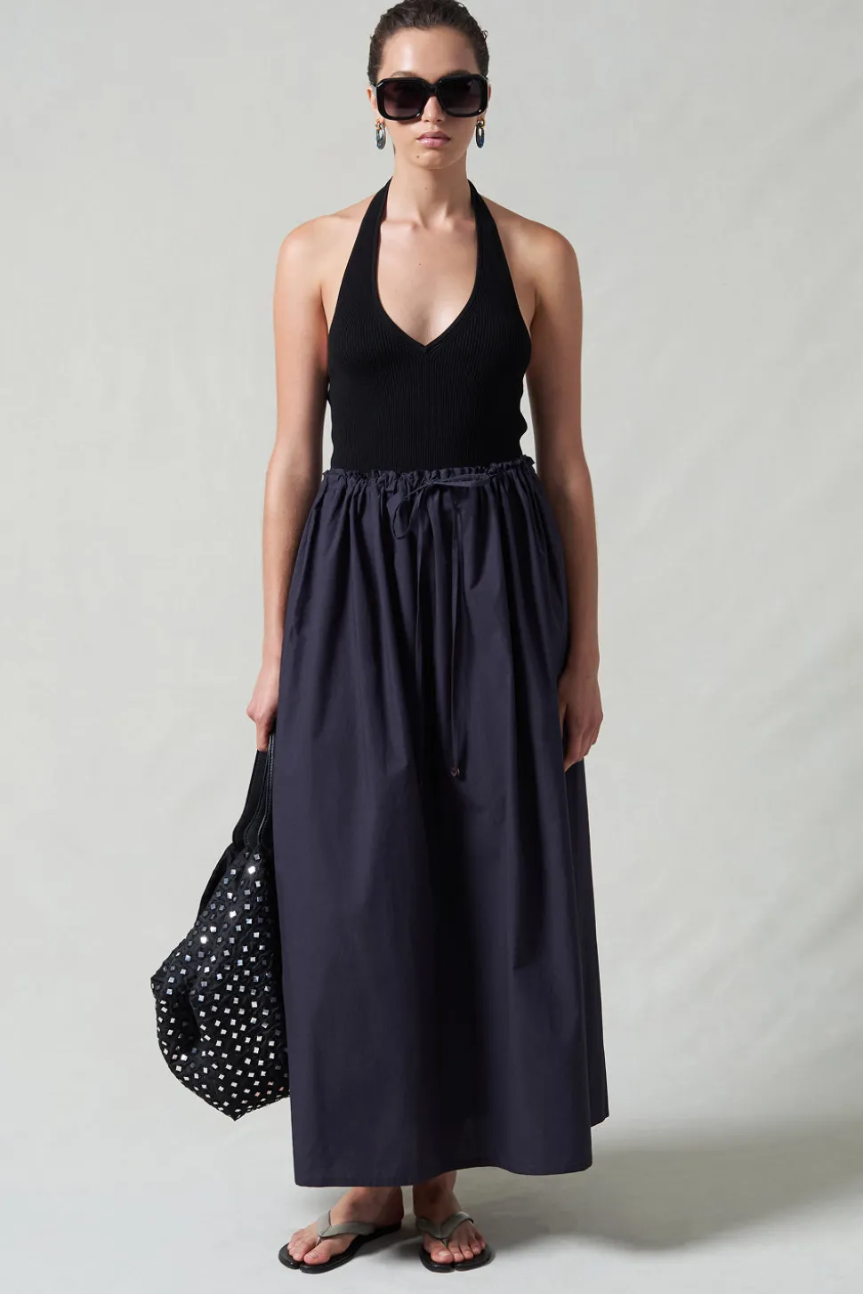Poplin Column Skirt Midnight Navy