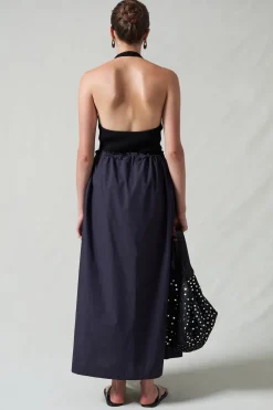 Poplin Column Skirt Midnight Navy