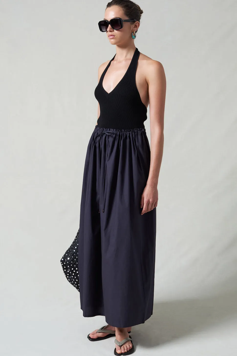 Poplin Column Skirt Midnight Navy