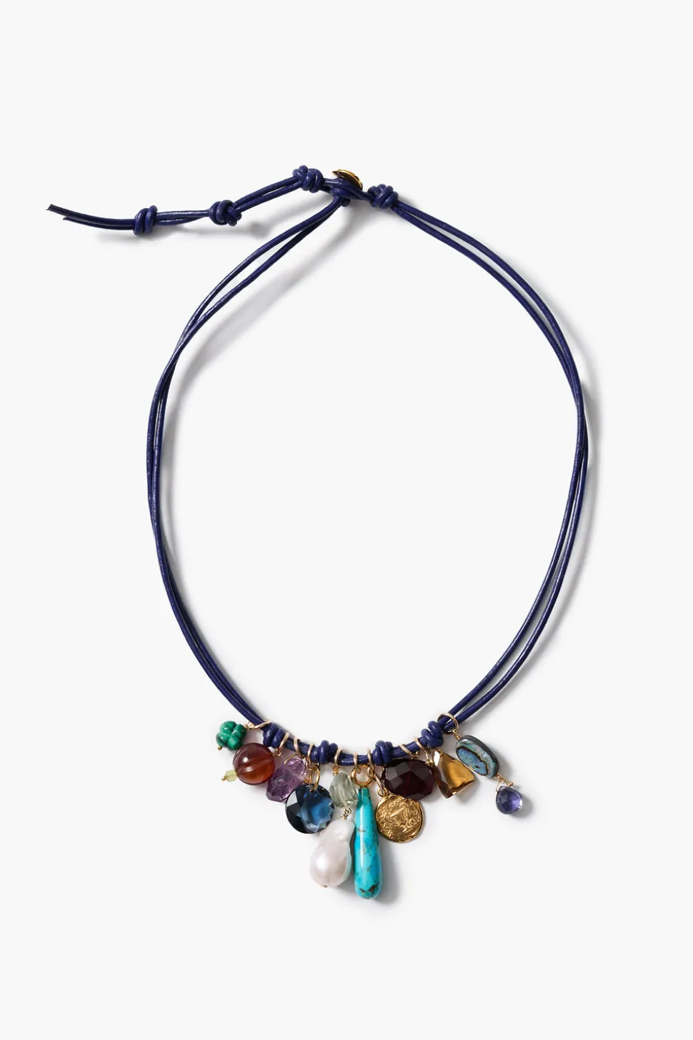 Romy Leather Charm Necklace Blue