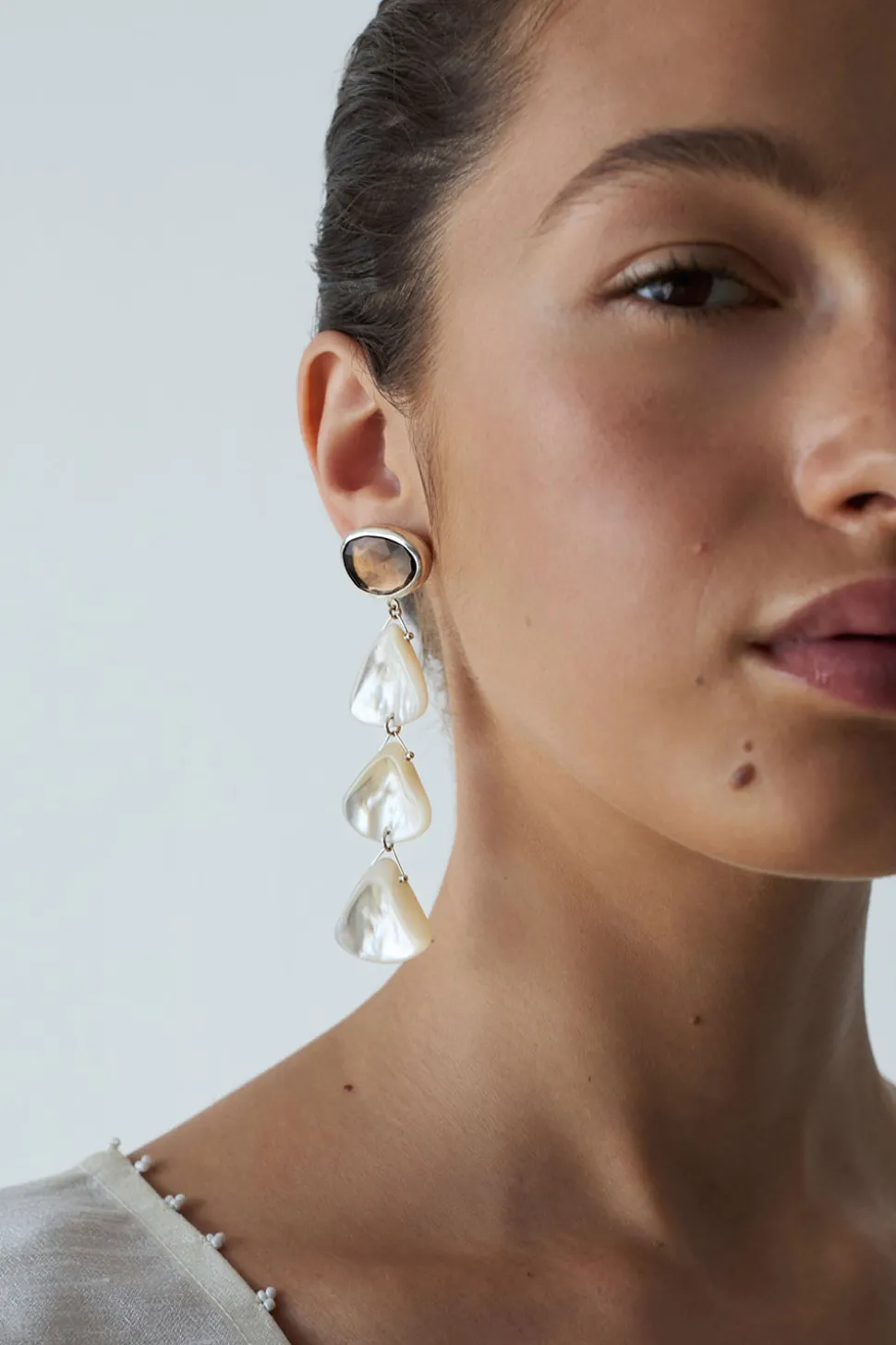 Scale Earrings White MOP