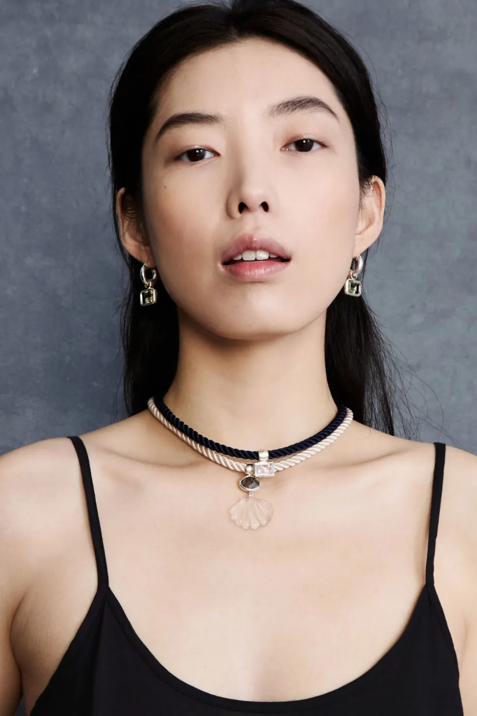 Scallop Twist Cord Necklace Clear Quartz