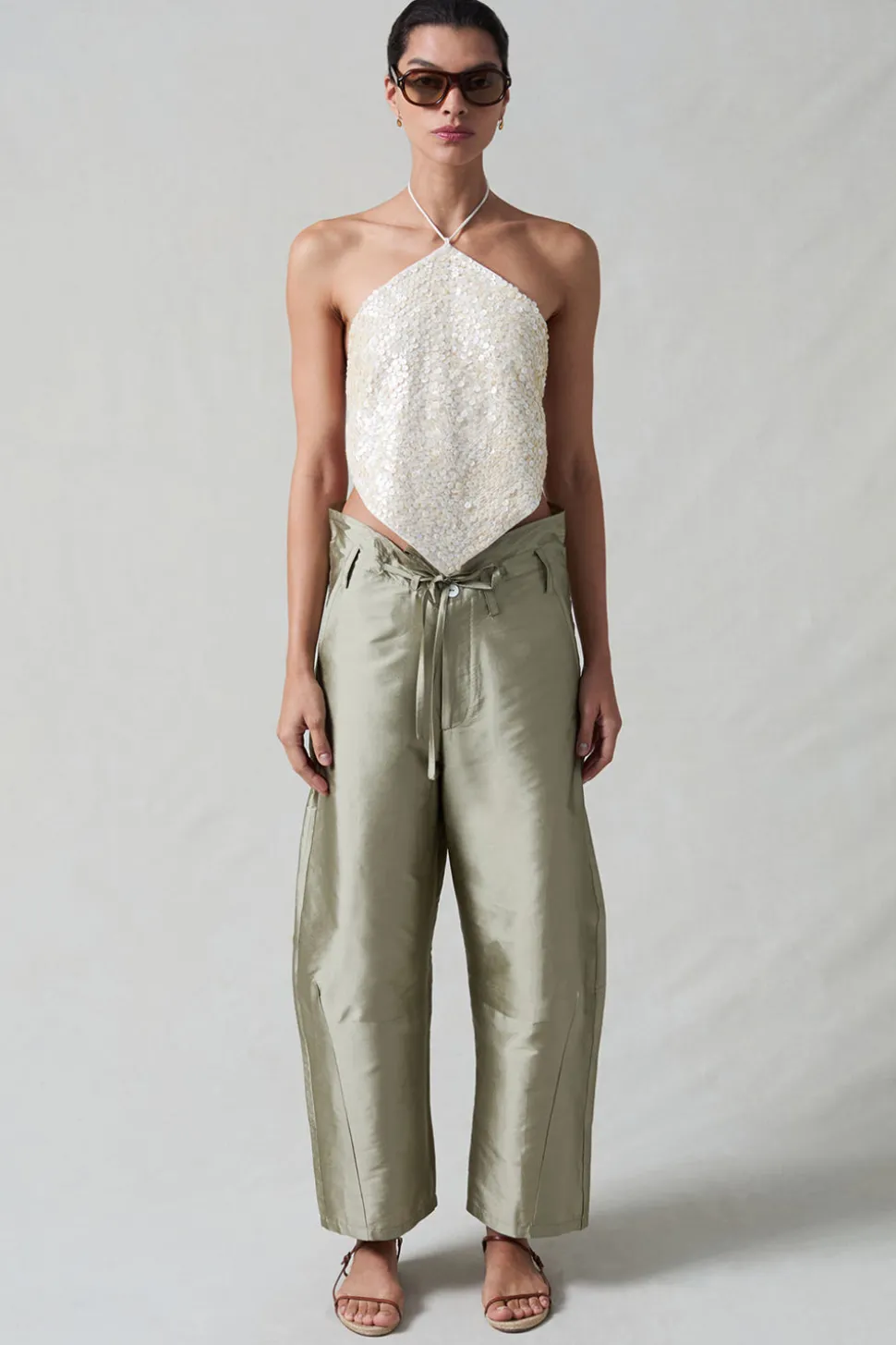Shell Button Backless Halter Top Natural