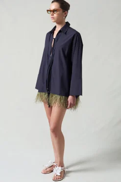 Shoelace Feather Shirt Midnight Navy