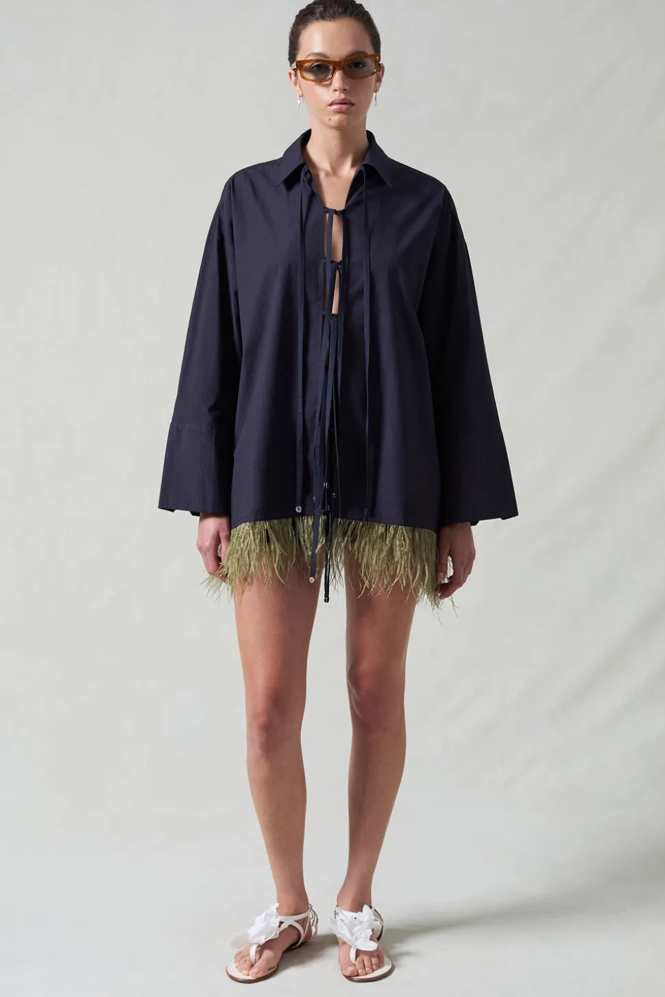 Shoelace Feather Shirt Midnight Navy