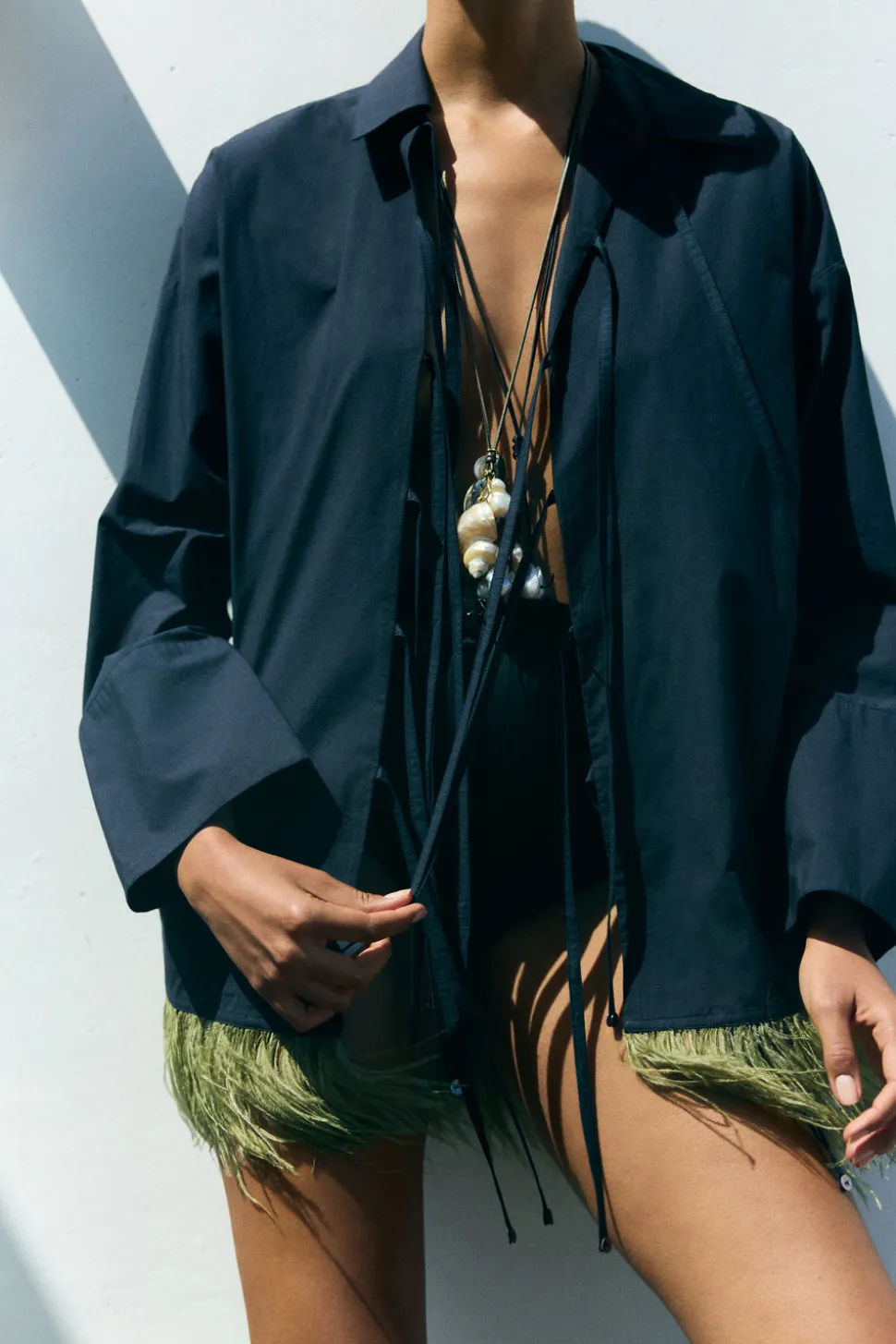 Shoelace Feather Shirt Midnight Navy